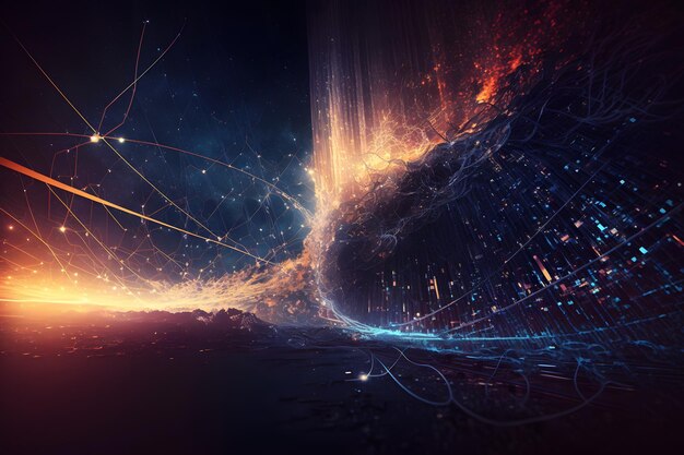 Futuristic technology abstract background with lines for network big data data center server internet speed Abstract neon lights Neural network AI generated