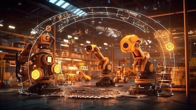 futuristic Technology Concept Heavy Industry Manufacture Factory Visualized with Graphics 5G Tech