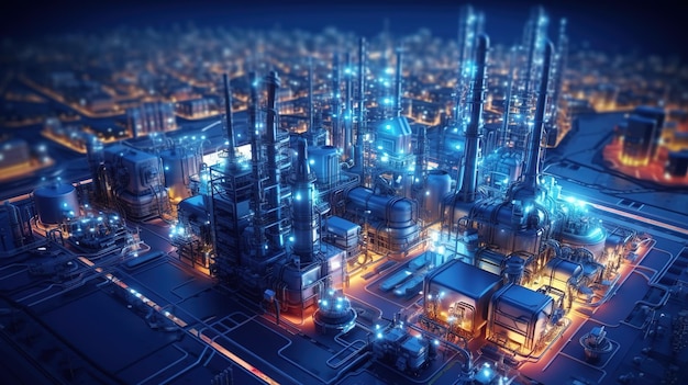 futuristic Technology Concept Heavy Industry Manufacture Factory Visualized with Graphics 5G Tech