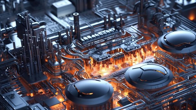 Photo futuristic technology concept heavy industry manufacture factory visualized with graphics 5g tech