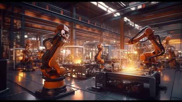 futuristic Technology Concept Heavy Industry Manufacture Factory Visualized with Graphics 5G Tech