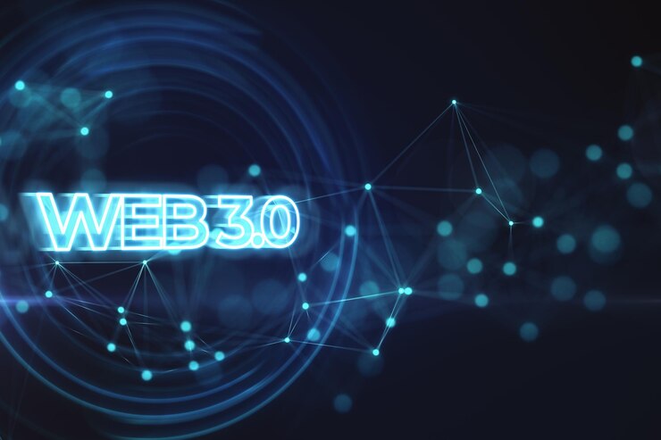 Photo futuristic technology and innovation background with web 3 glowing sign on dark blue background 3d rendering