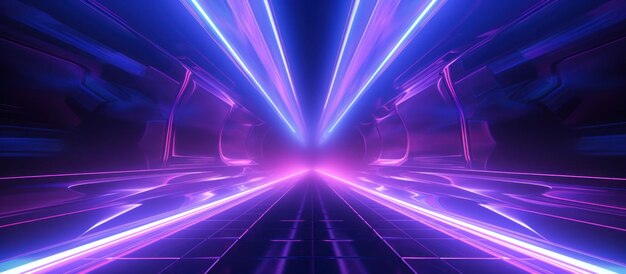 Futuristic technology neon tunnel background fluorescent ultraviolet glowing light line ai generated