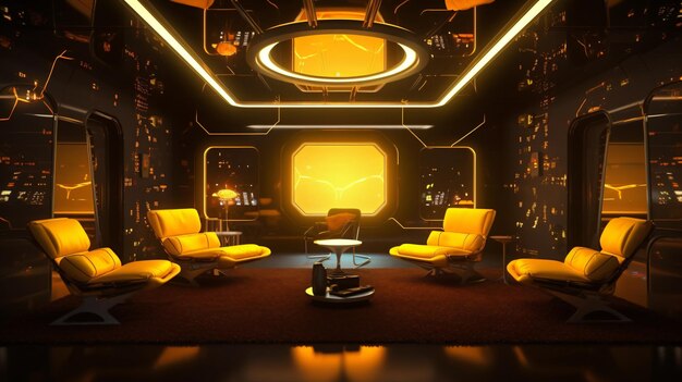 Photo futuristic technology room with yellow neon