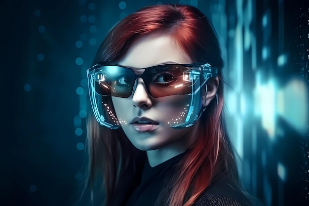 Futuristic technology and smart glasses on a trendy woman