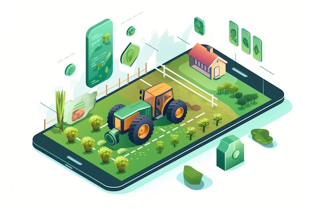 Foto tendenza tecnologica futuristica nel concetto di fattoria intelligente gli agricoltori utilizzano l'intelligenza artificiale per aiutare l'agricoltura a incrementare la produzione dei raccolti