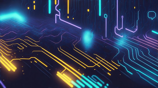 Futuristic technology wallpaper with digital waves and circuit board patterns