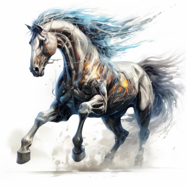 Photo futuristic thunder horse drawing with liquid metal style