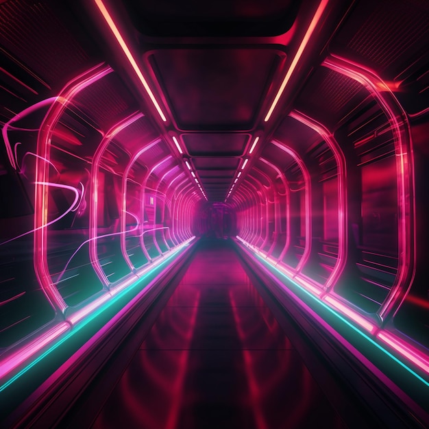 Futuristic Train in NeonLit Tunnel