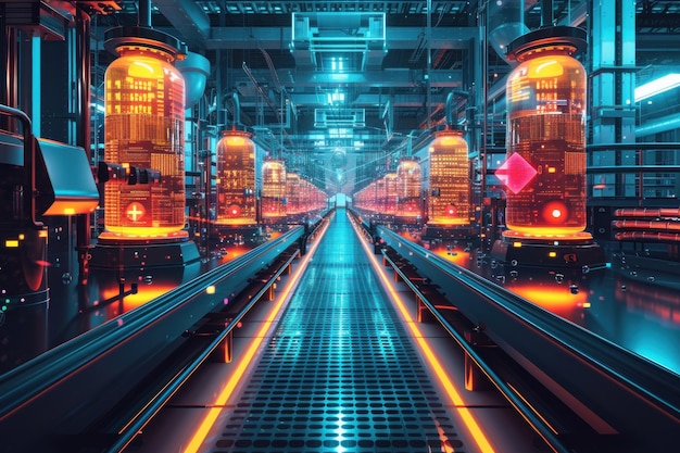 Photo futuristic train station illuminated with brilliant lights