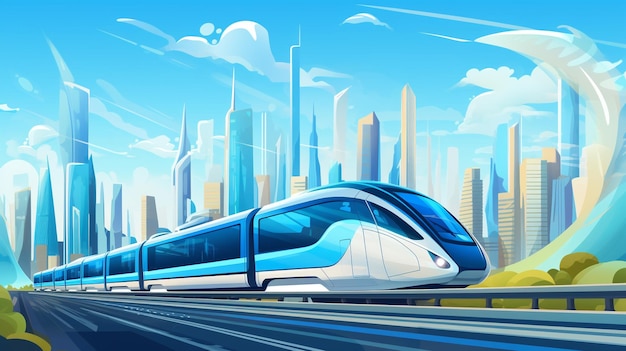 現代都市の背景にある未来的な列車 - ジェネレーティブAI