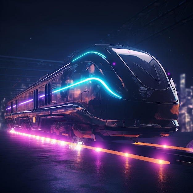 Futuristic Train with Neon Lights