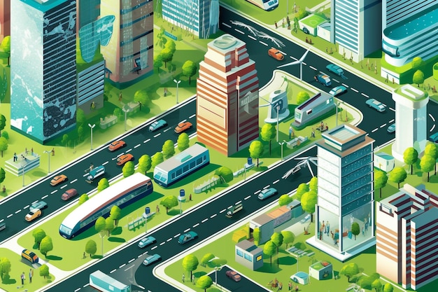 未来の交通クリーンエネルギーとスマートシティのコンセプトxA