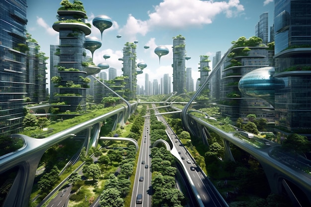 Futuristic Transportation Clean Energy and Smart City ConceptsxA