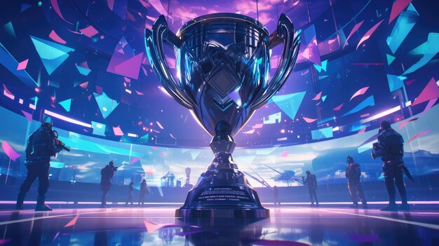 Futuristic Trophy Celebrating Victory in a Digital Arena