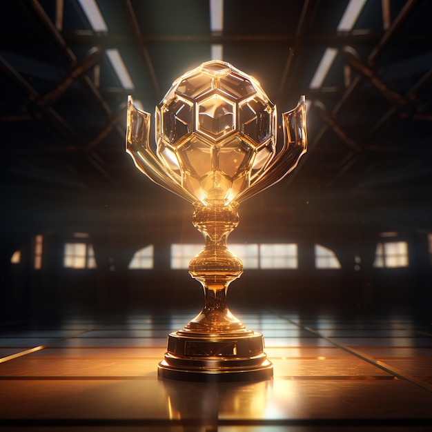 Futuristic trophy with shiny details in the style of ray tracing princes score