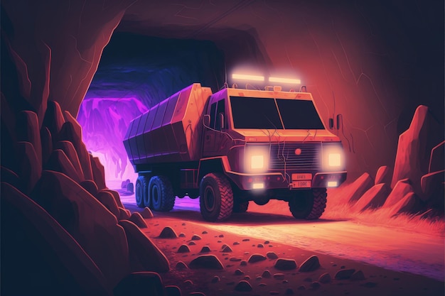 Futuristic truck armed with weapons moving through hightech tunnel Fantasy concept Illustration painting Generative AI