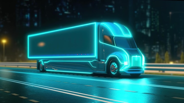 Photo futuristic truck wireframe with trailer 3d illustration