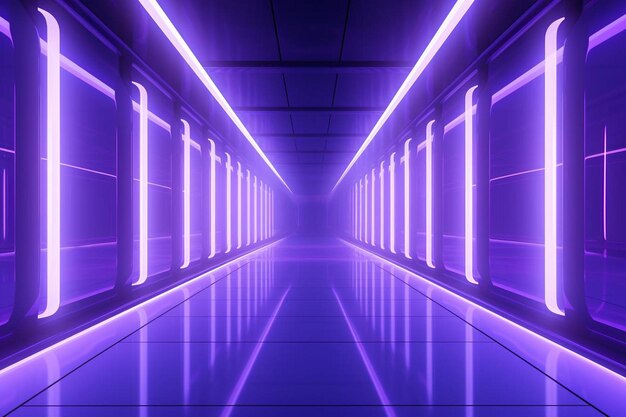 Futuristic tunnel corridor with neon glowing lights