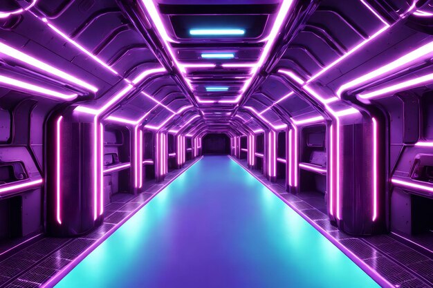 Futuristic tunnel gate hallway with neon light generative art by ai