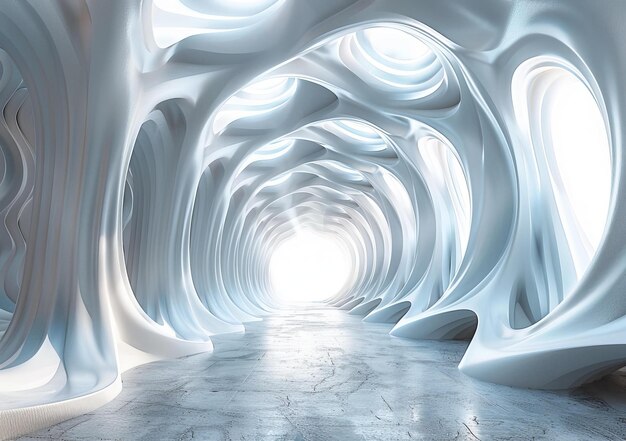 Futuristic tunnel made of white marble