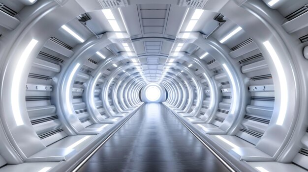 Фото Футуристический туннель космического корабля с освещением в стиле 3d