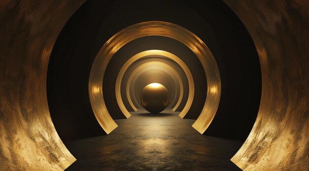 A futuristic tunnel with golden light rings generated by ai