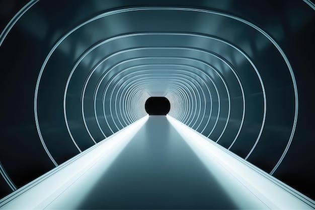 Futuristic tunnel with light and reflection interior view AI