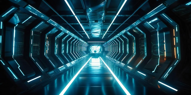 A futuristic tunnel with lots of bright lights