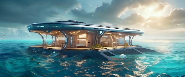 A futuristic underwater research station exploring ocean depths