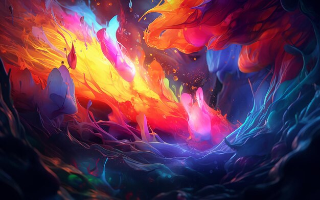 Футуристическая подводная сцена с вихревыми яркими цветами