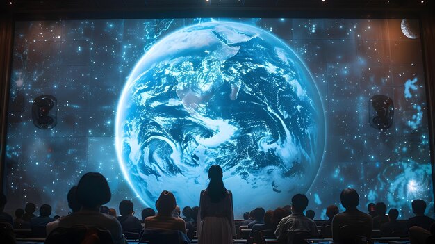 Photo futuristic united nations global conference with stunning projection technology and diverse