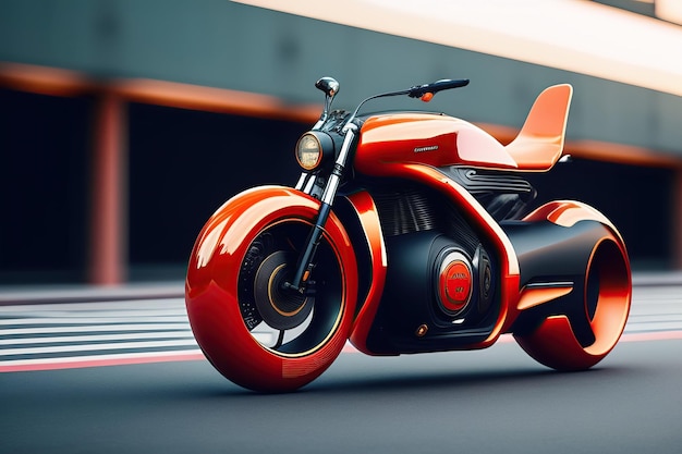 Futuristic unreal motorcycle parked on the street Made with generative AI