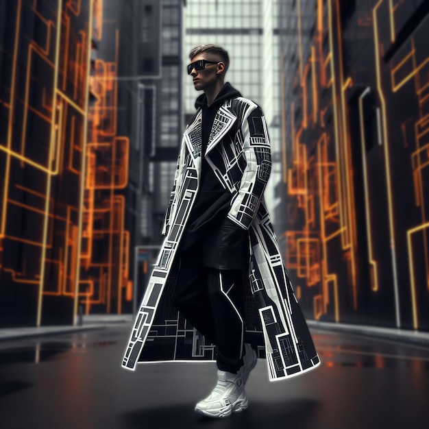 Futuristic urban men's fashion model cyborg style