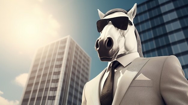 Photo futuristic urbanity a horse wearing sunglasses and political satires