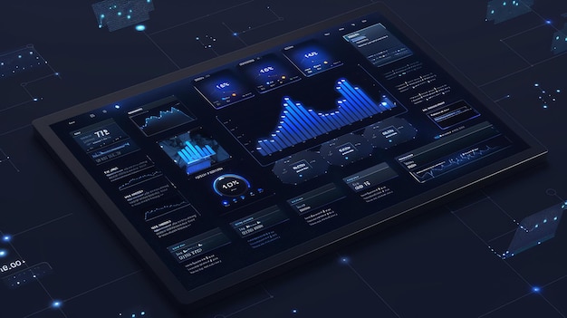 Photo futuristic user interface dashboard with graphs charts and data elements of this image furnished by nasa