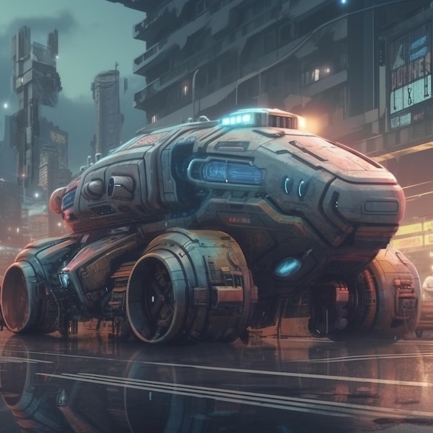 Premium AI Image | A futuristic vehicle in the city.