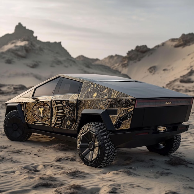 Photo futuristic vehicle parked in desert