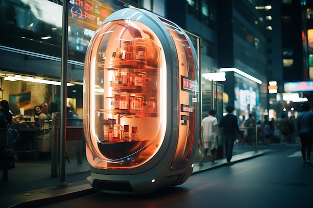 写真 未来的な自動販売機とキオスク