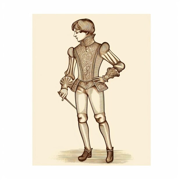 Photo futuristic victorian boy in intricate pen illustration