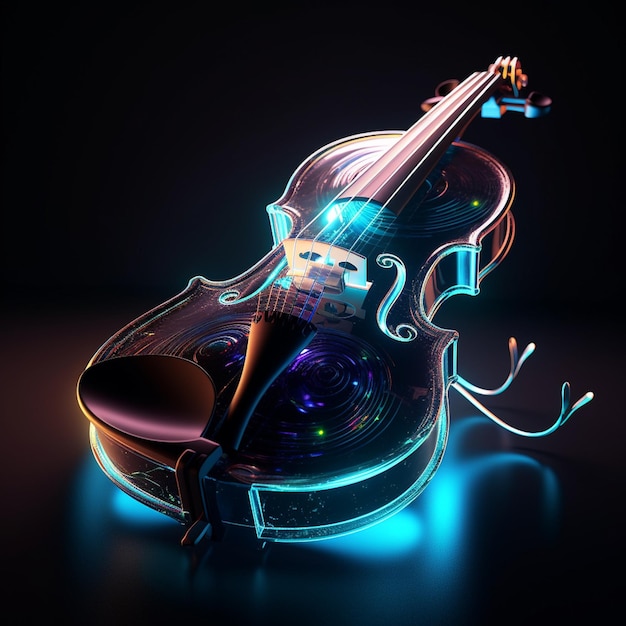 明日の音楽を象徴する光る弦を備えた未来的なヴァイオリン