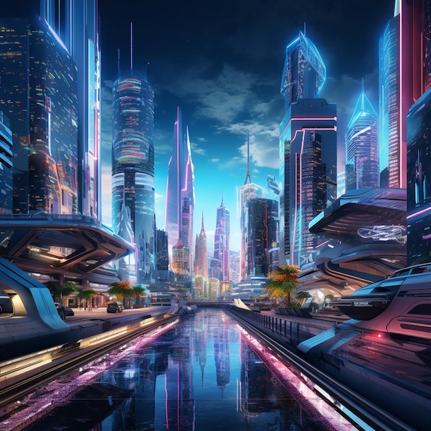 futuristic virtual cityscape in a virtual realm AI generated