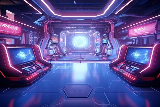 A futuristic virtual reality arcade where players 00290 01