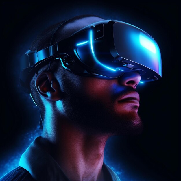 3d 일러스트와 함께 VR 안경에 미래 가상 현실 개념 미래의 남자