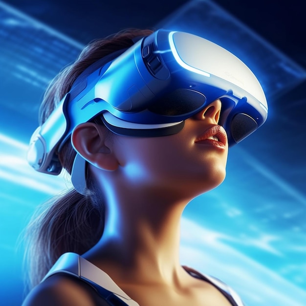 Футуристическая концепция виртуальной реальности футуристическая женщина в очках VR с 3d иллюстрацией