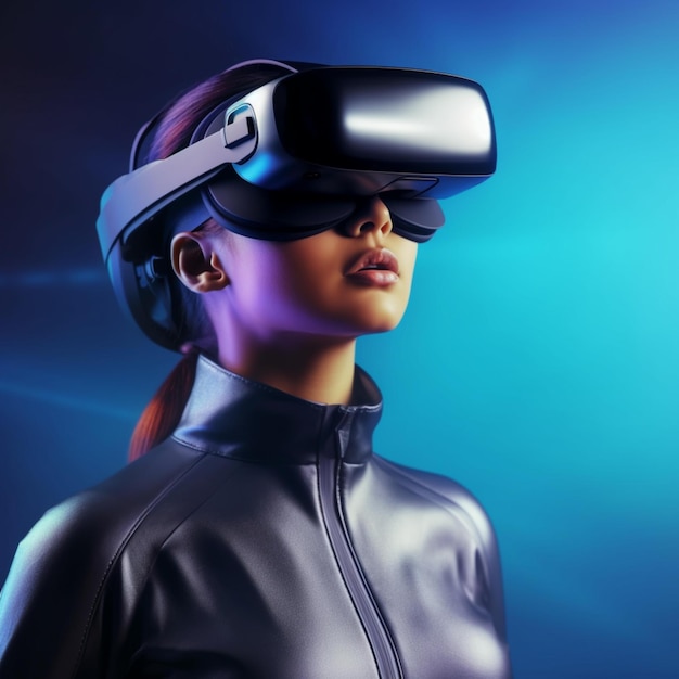3d 일러스트와 함께 VR 안경에 미래 가상 현실 개념 미래 여성