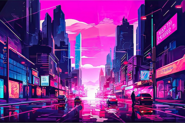 Futuristic vision of a city with vibrant colors Abstract illustration Generative AI