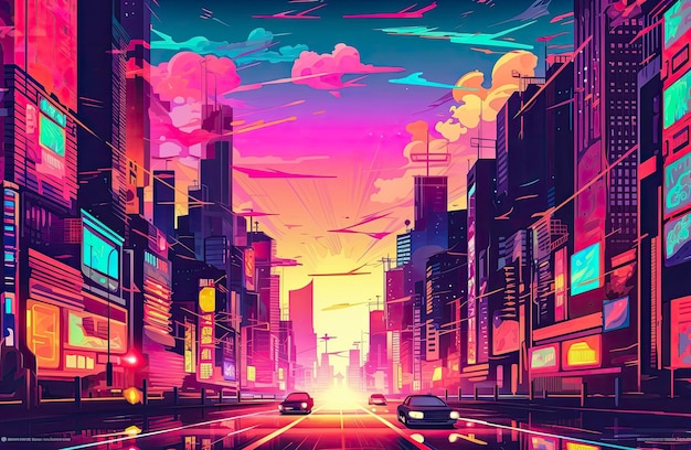 Futuristic vision of a city with vibrant colors Abstract illustration Generative AI