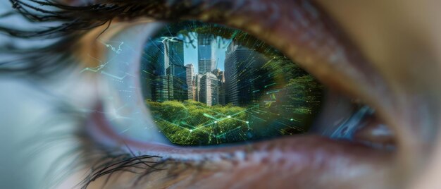 Photo futuristic vision a glimpse of a modern metropolis through the human eye