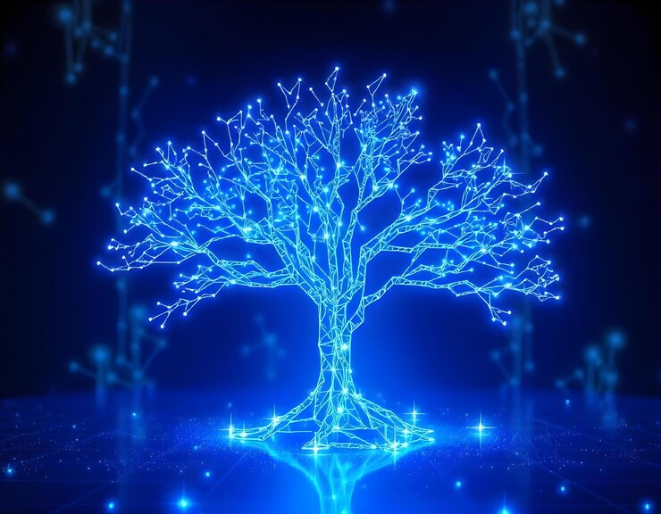 Photo a futuristic visualization of ai and data networks